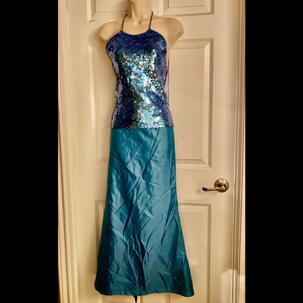 Teal blue formal outfit